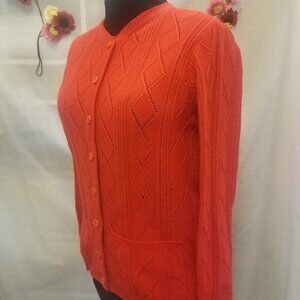 Vintage British Vogue Orange Red Acrylic Button down Cardigan w/ pockets Medium